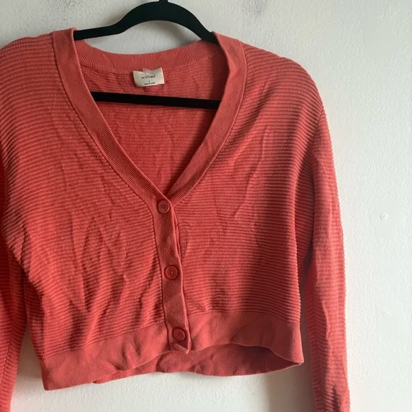 Aritzia Wilfred Sz S Light Knit Orange Cropped Cardigan Sweater - Picture 4 of 8